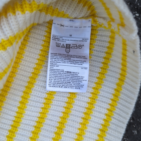 Gap Brand Boatneck Yellow/White Striped Sweater Medium Merino Wool Blend - Picture 5 of 9